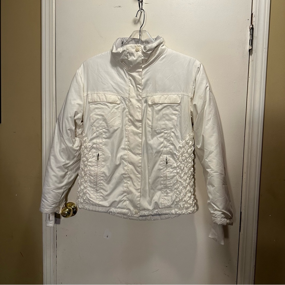 Columbia Storm-Dry White Jacket L | Waterproof with Flattering Ruched Waist